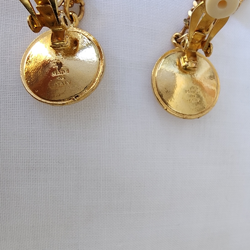 CELINE PARIS Gold Tone Pearl Arc de Triomphe Golden Ball Clip Earrings - Picture 7 of 8